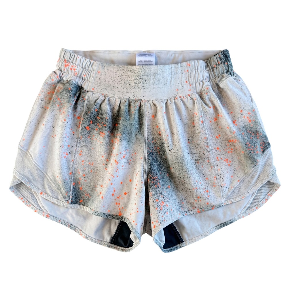Lululemon Tracker Short V Splatter Paint Orange Grey Athletic Running Shorts 4